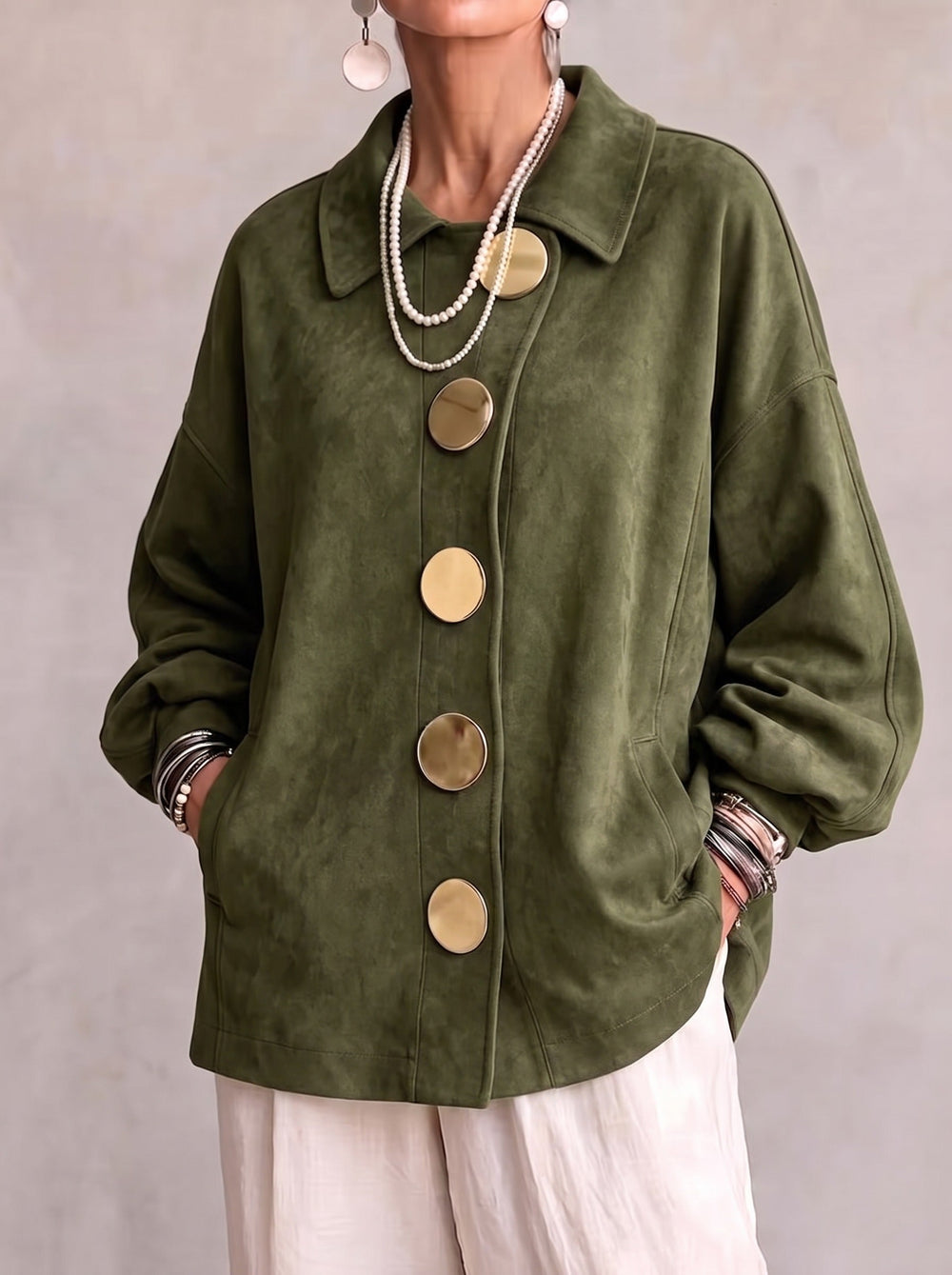 Luchtige Suède Look Dames Shacket met Asymmetrische Knoopsluiting
