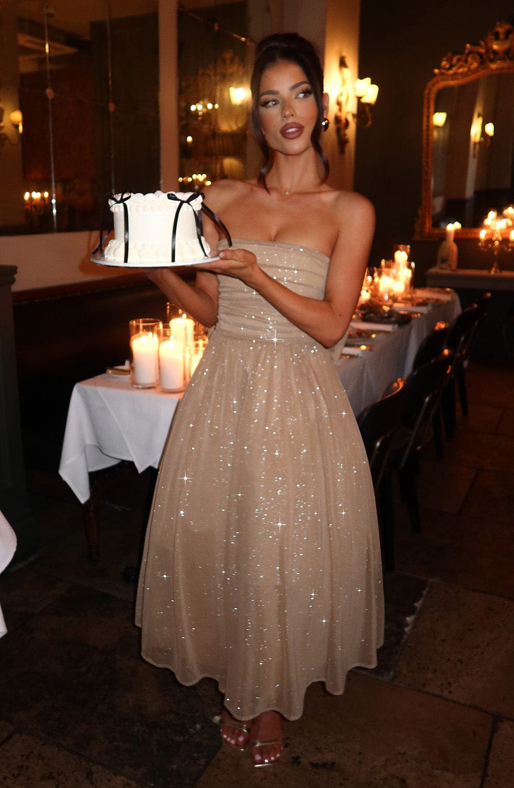 Marlou | Strapless Glitter Midi-jurk