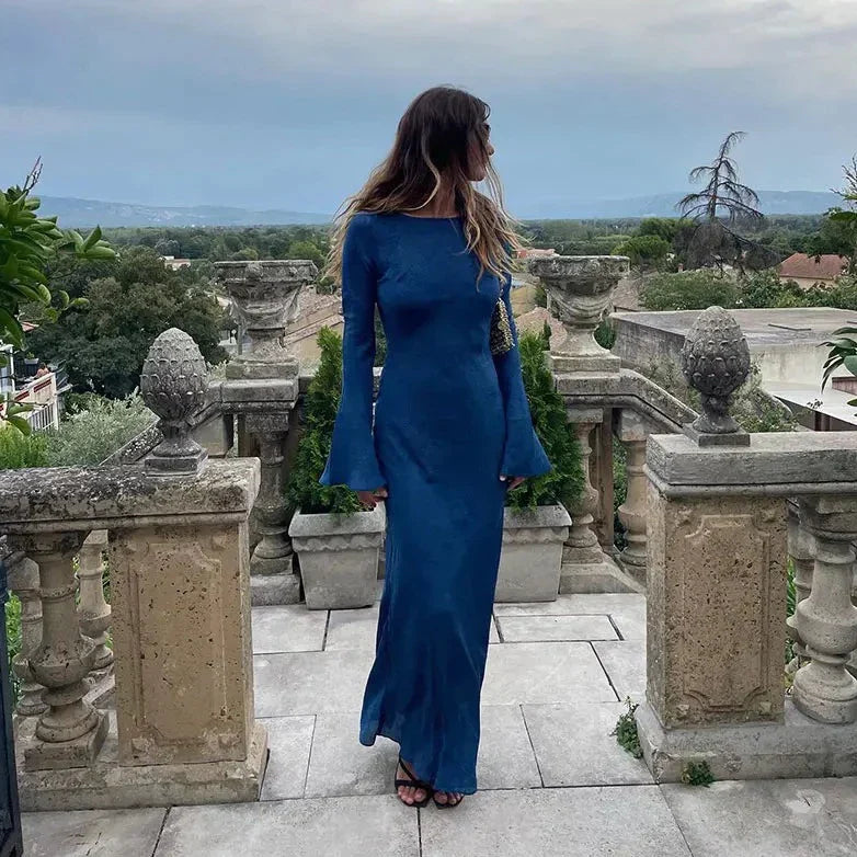 Connie | Maxi Jurk met Flared Mouwen en Elegante Halslijn