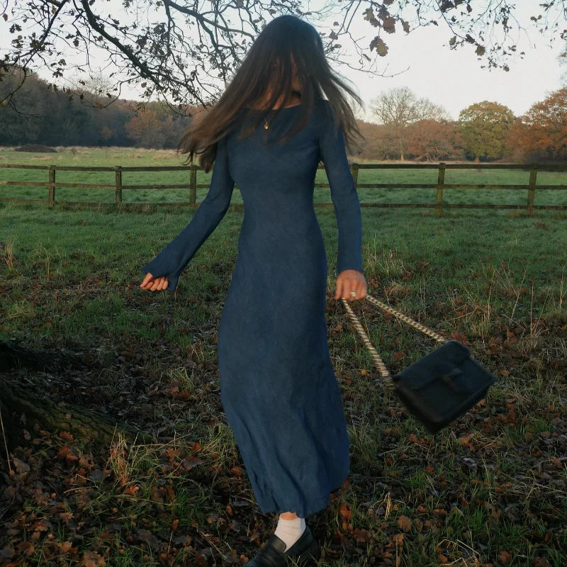 Verfijnde elegante dames maxi jurk met vloeiende pasvorm