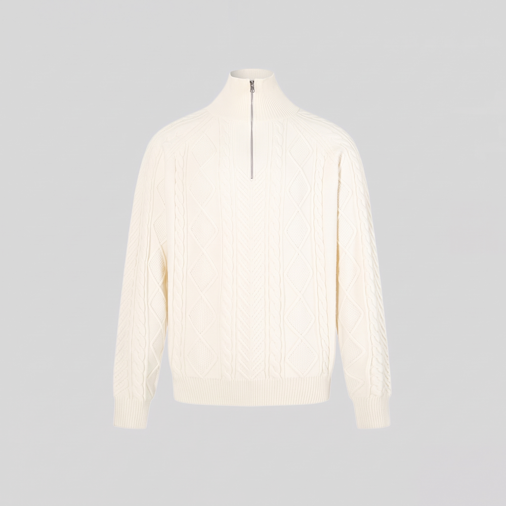 Oversized Gebreide Dames Trui met Staande Kraag en Korte Rits