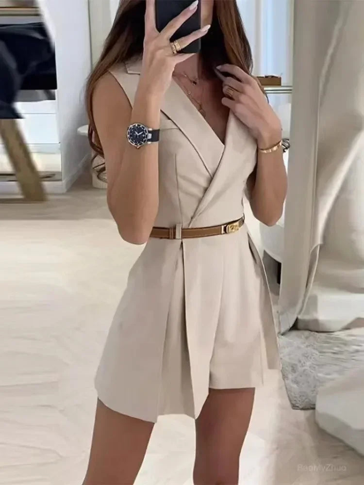 Fransiska | Elegant Blazer Playsuit with Waist Belt