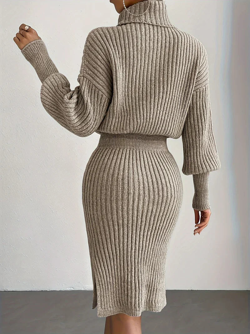 Elegante Gebreide Dames Set met Coltrui en Midi Rok
