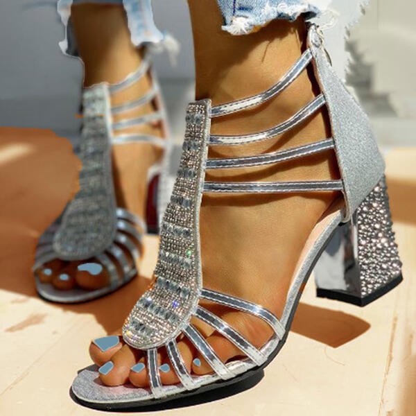Elegante Glitter Dames Sandalen Met Blokhak En Open Teen