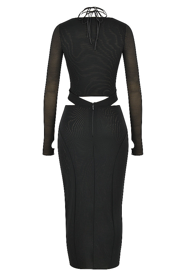 Teila | Cut-Out Bodycon Jurk met Mesh Mouwen