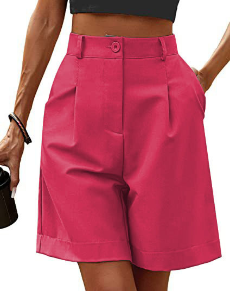 Linnen Dames Korte Broek met Hoge Taille en Zakken