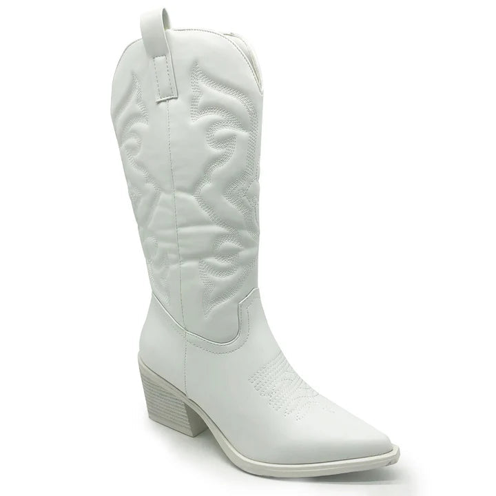 Stijlvolle Witte Cowboy Laarzen Met Hak voor Dames