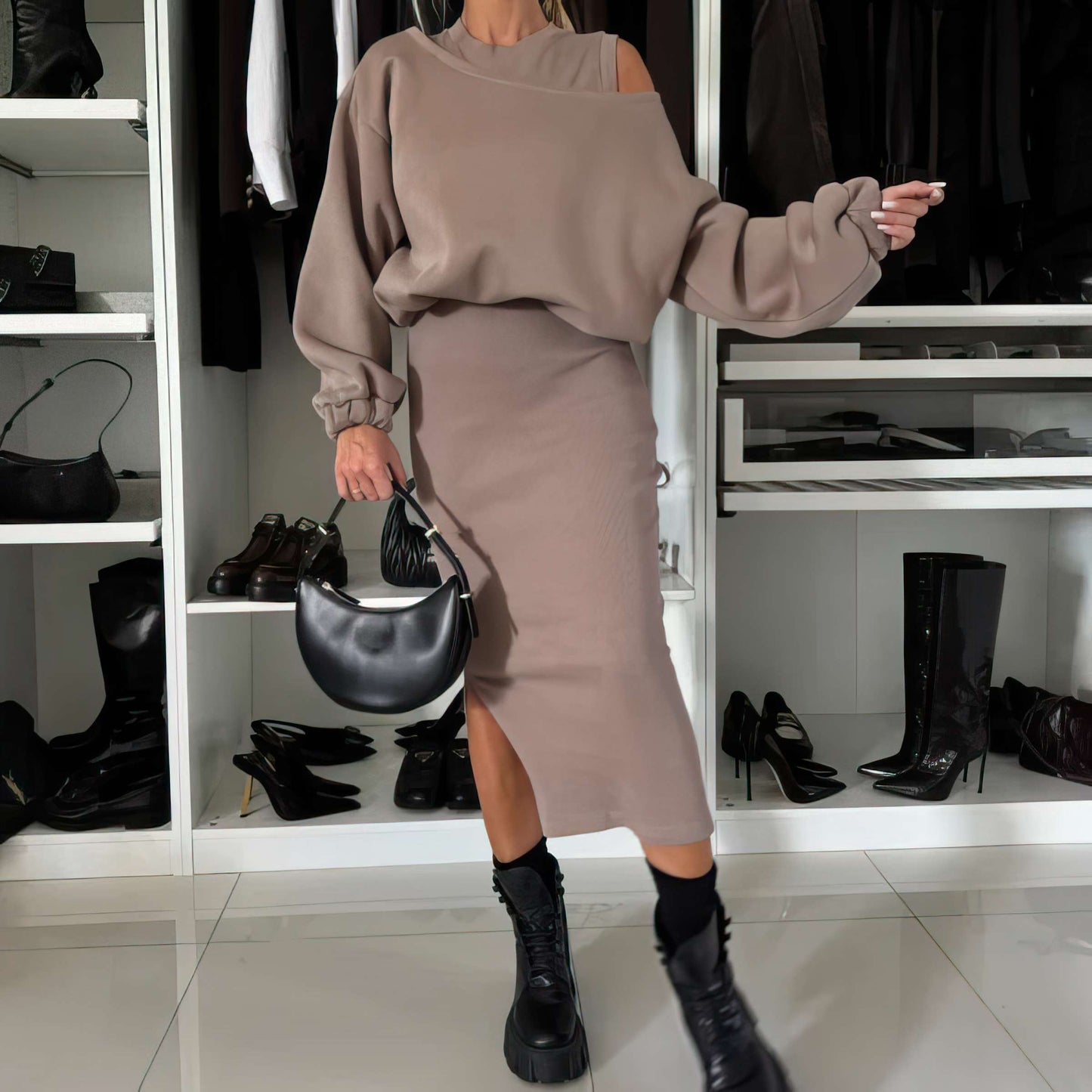 Jamy | Set met Cold-Shoulder Top en Midi-Rok