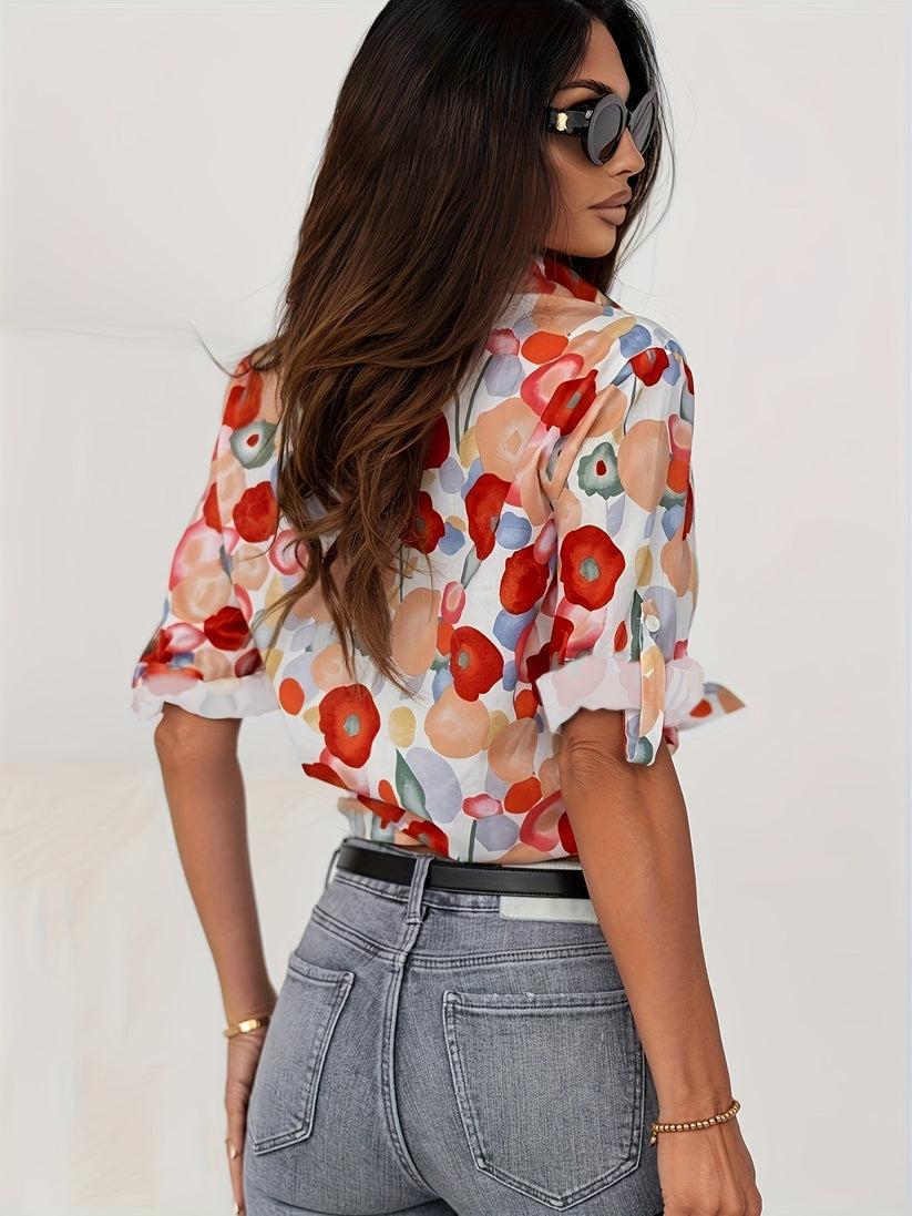 Pathy | Bloemenblouse van Katoen met Waterverfprint