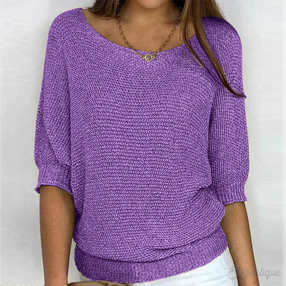 Ladies Stylish Elegant Knitted Sweater with Short Sleeves