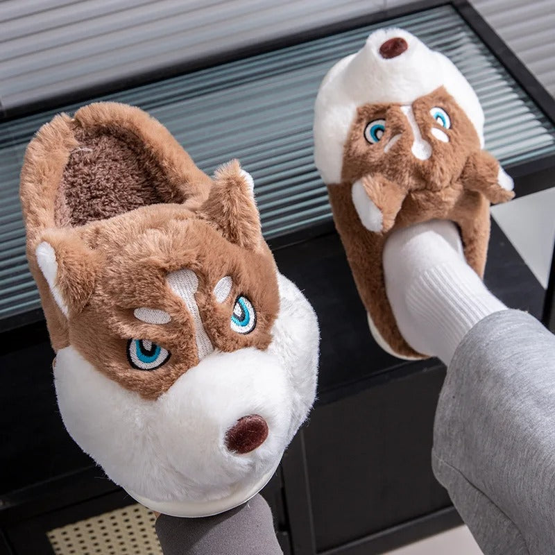 Warme Zachte Dames Pantoffels – Schattige Husky Sloffen voor Thuis