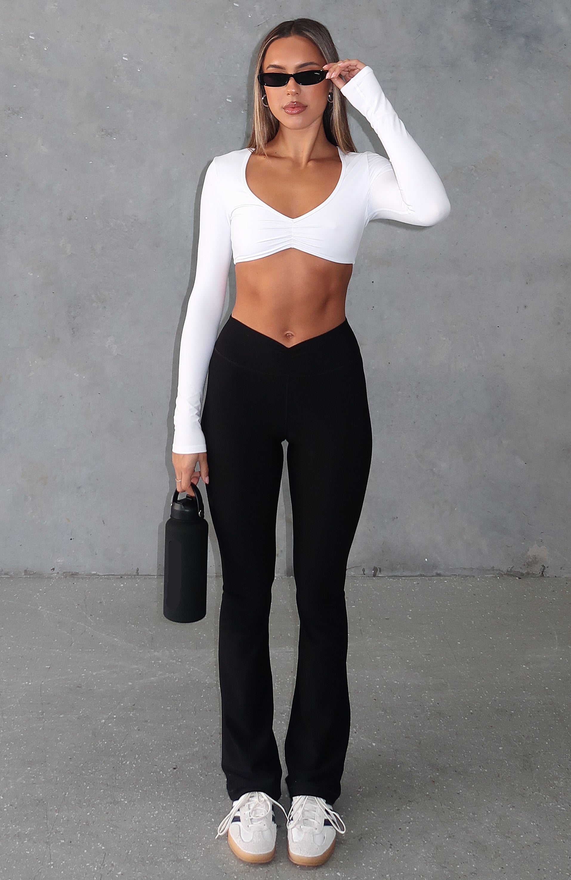 Stijlvolle Zwarte Dames Flared Legging met Hoge Taille