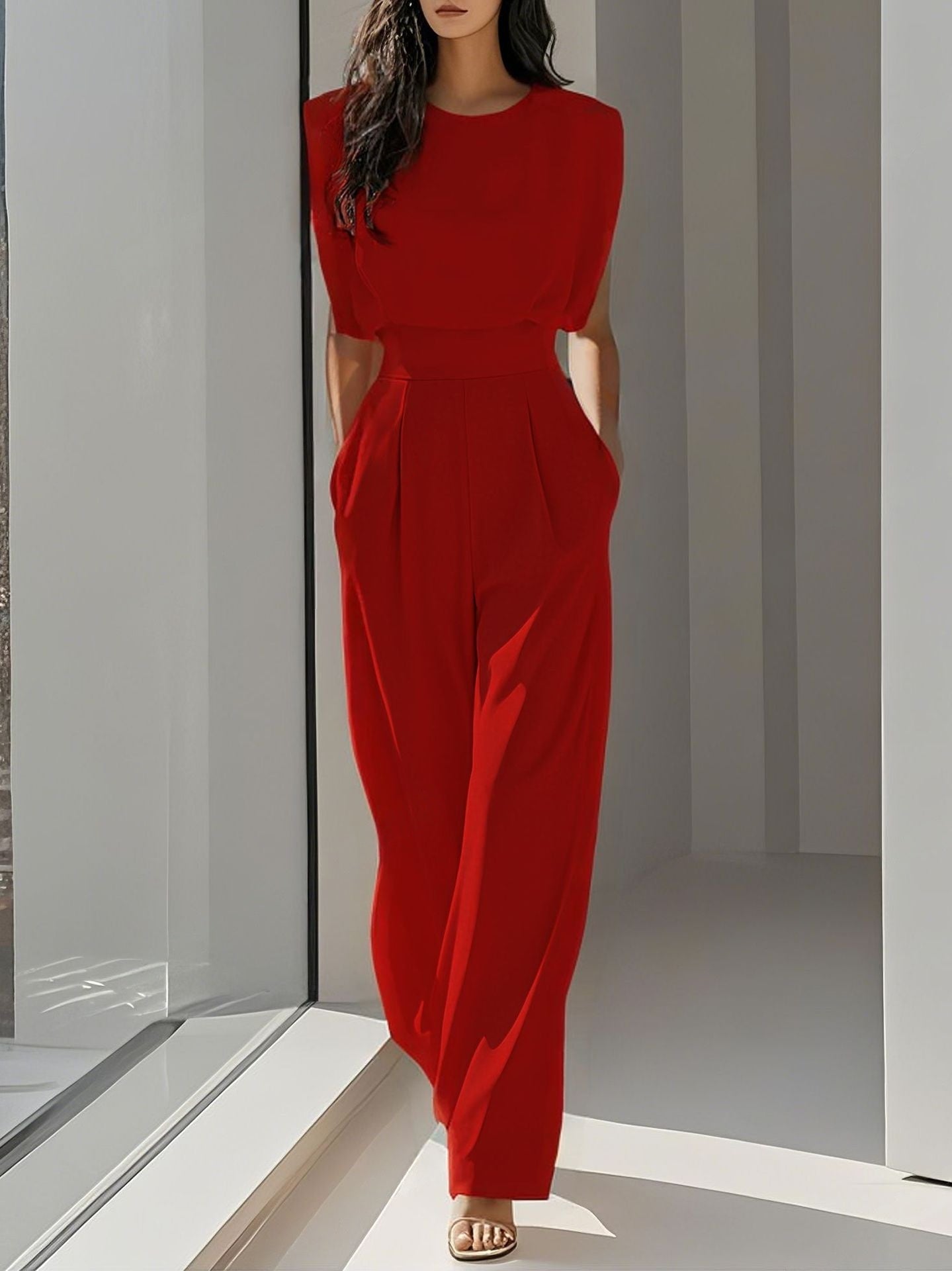 Elegante Mouwloze Jumpsuit Met Wijde Pijpen