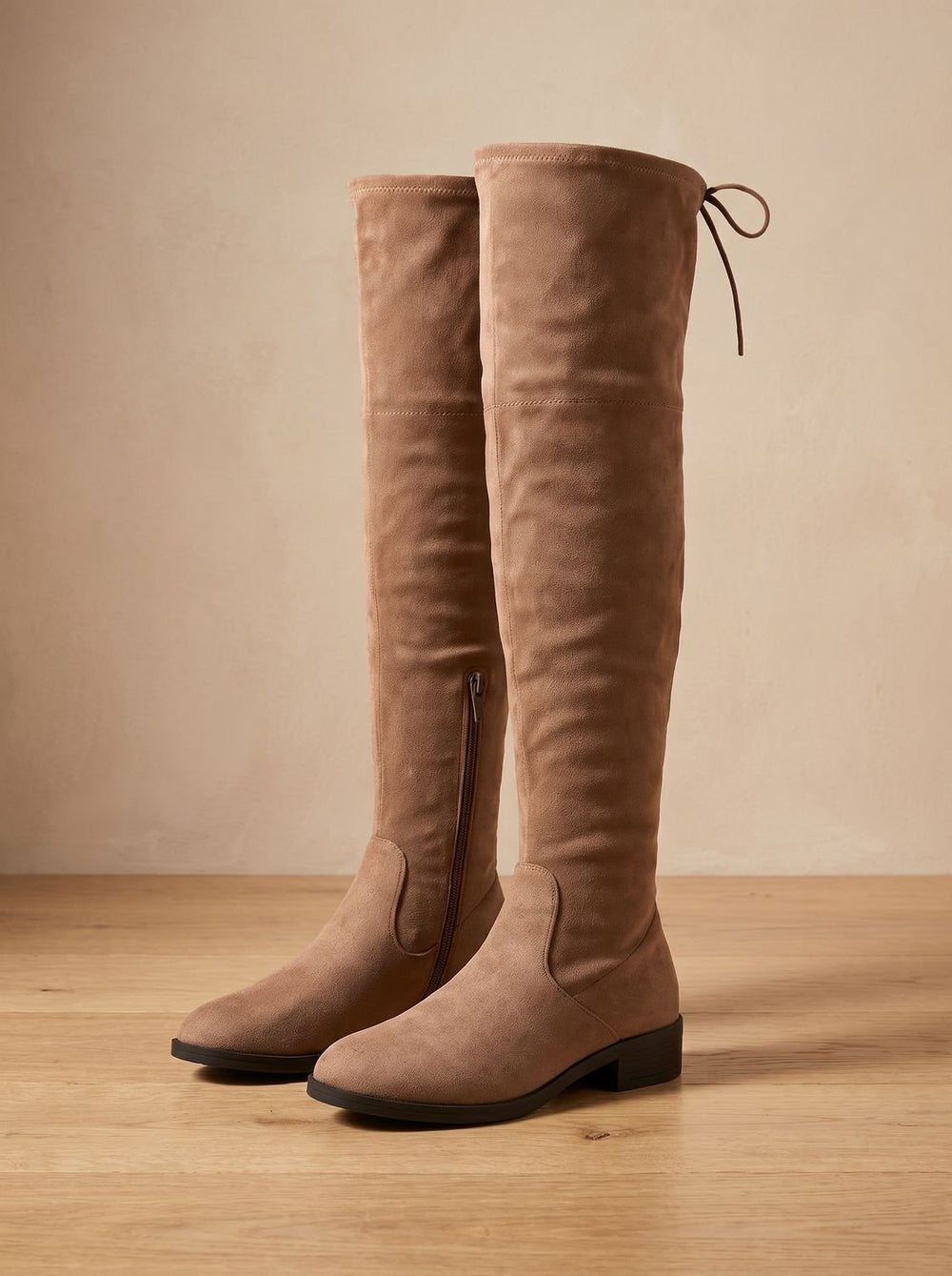 Women's Over-the-Knee Flat Suede Boots Side Zip - Brown