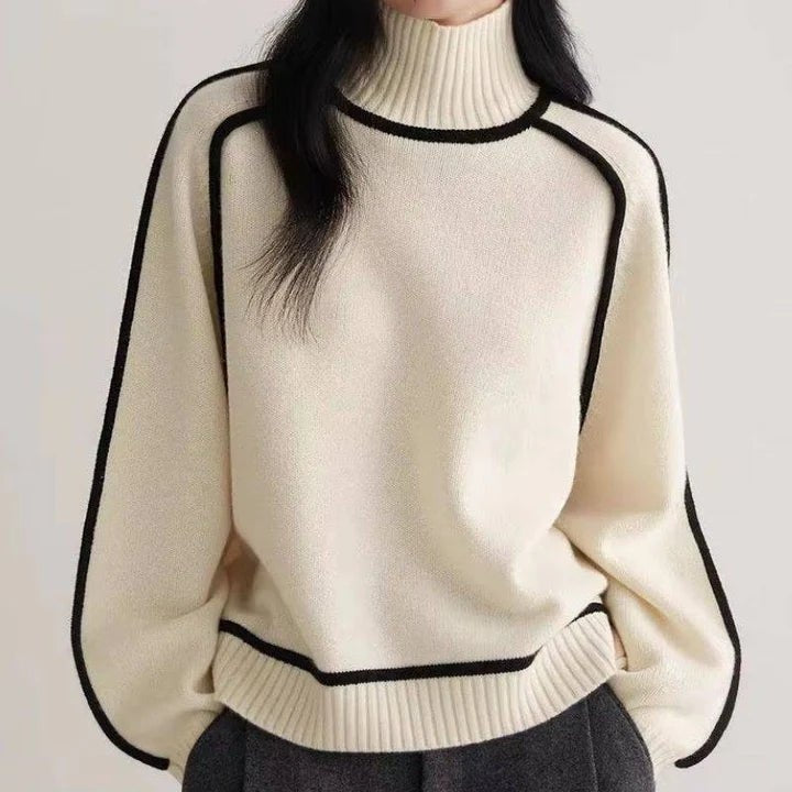 Oversized Wolmix Dames Coltrui met Contrastbies en Geribde Boorden