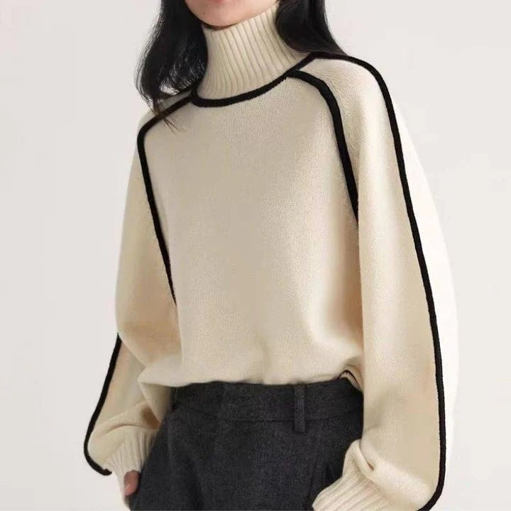 Oversized Wolmix Dames Coltrui met Contrastbies en Geribde Boorden