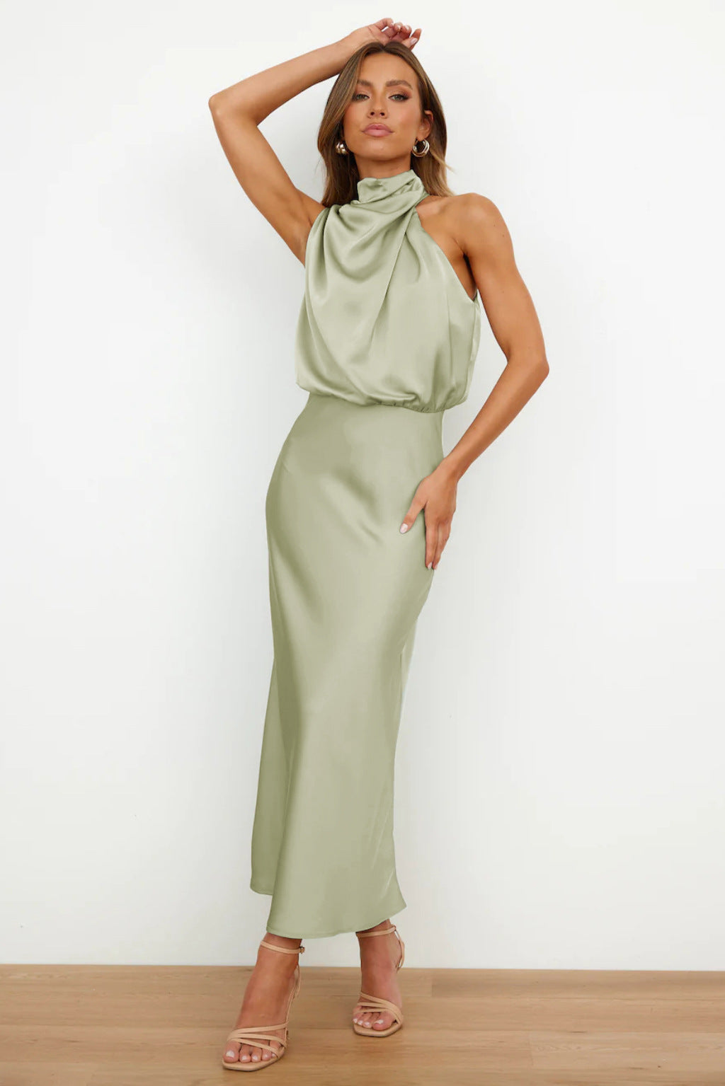 Nela | Satijnen Halter Midi Jurk