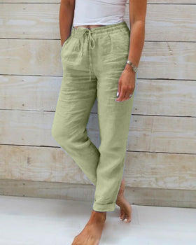 Comfortabele Luchtige Dames Broek met Elastische Taille en Zakken