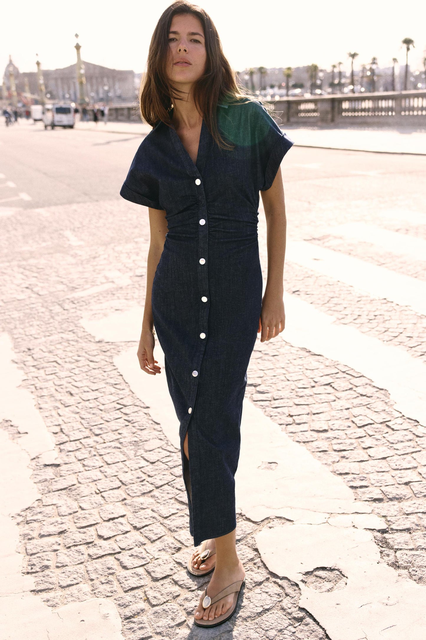Mallou | Denim Midi Jurk met Knoopsluiting