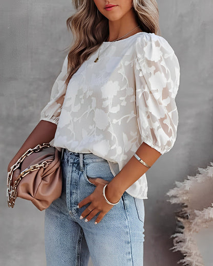 Luchtige Elegante Dames Bloemen Blouse Met Pofmouwen