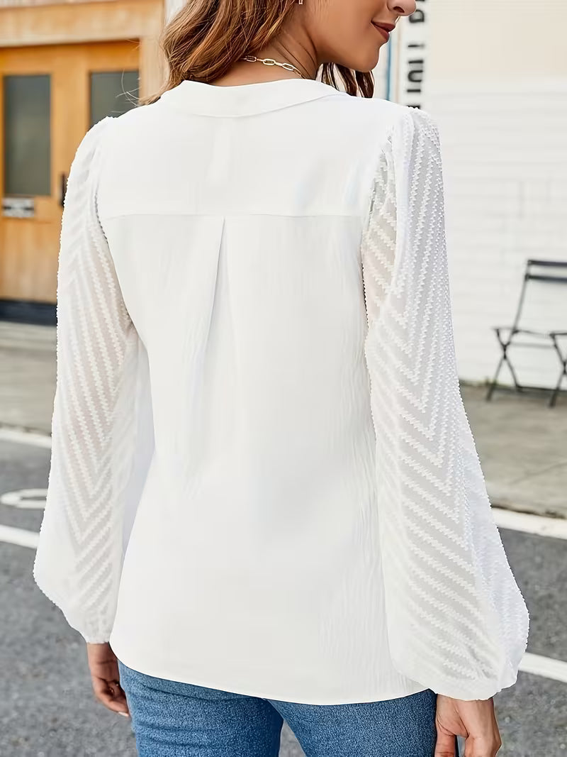 Elegante Dames Blouse met V-hals en Lange Mouwen