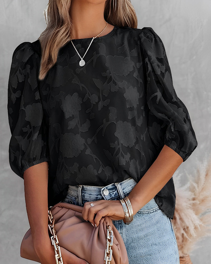 Luchtige Elegante Dames Bloemen Blouse Met Pofmouwen