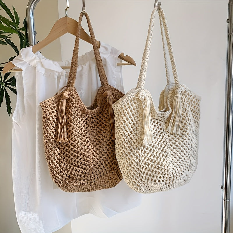 Sac d'épaule bohème d'été pour femmes avec poignées tressées