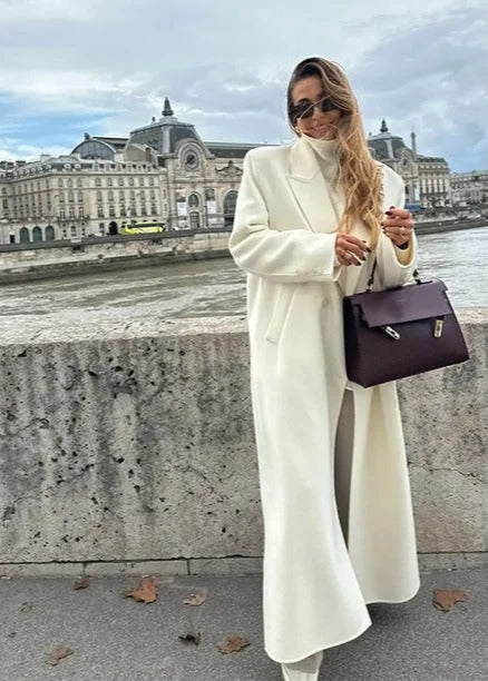 Wit Oversized Dames Lange Mantel Jas met Reverskraag