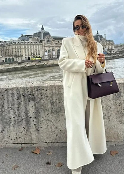 Wit Oversized Dames Lange Mantel Jas met Reverskraag