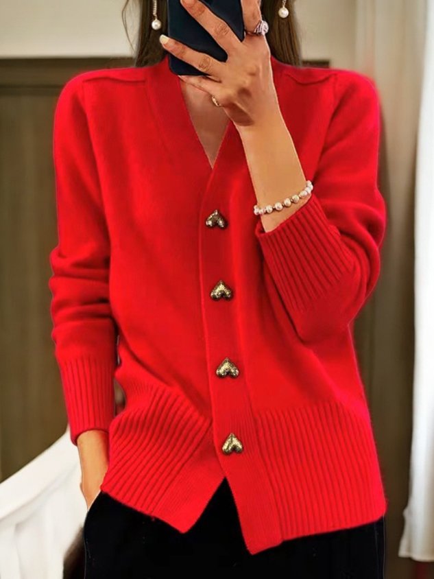 Dames Zachte Cardigan met Gouden Hart Knopen