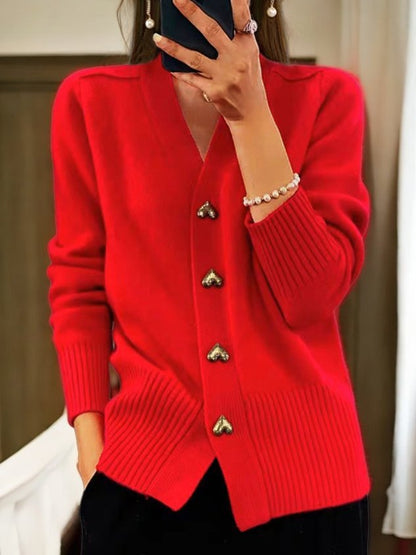 Dames Zachte Cardigan met Gouden Hart Knopen