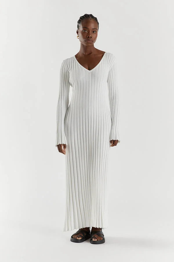 Elegante Comfortabele Gebreide Dames Midi Jurk met V-Hals