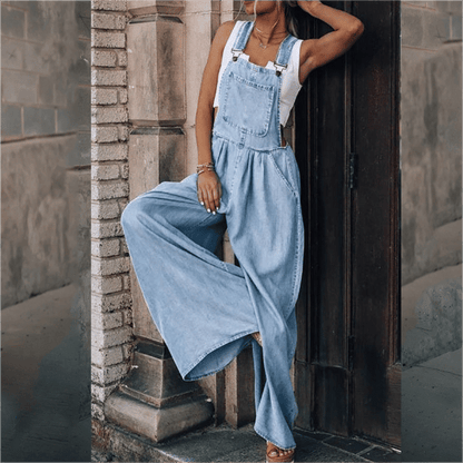 Caryl | Trendy Denim Tuinbroek met Wijde Pijpen