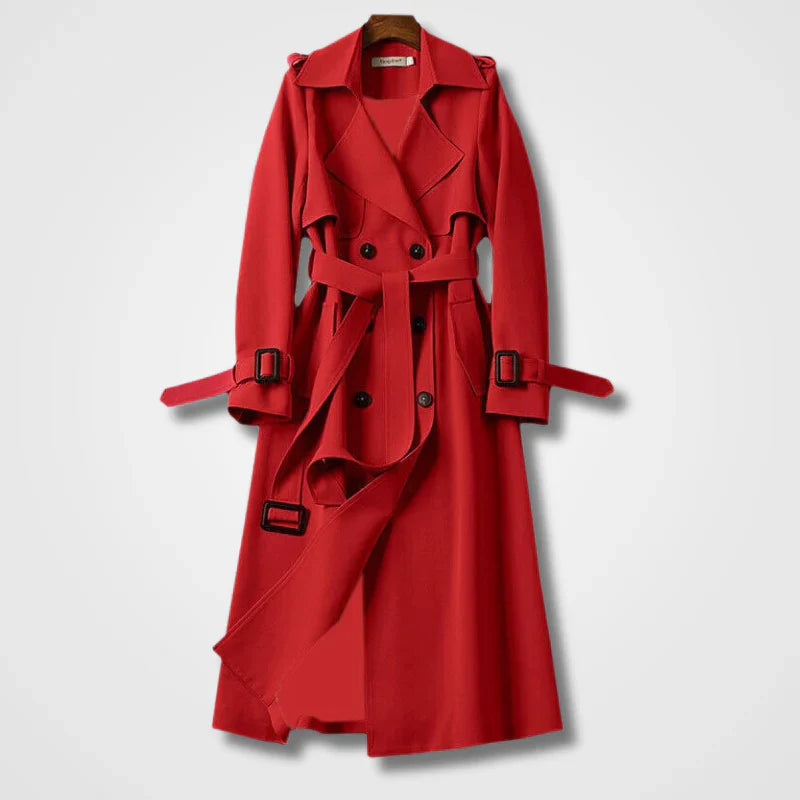 Lange Elegante Dames Trenchcoat Met Ceintuur