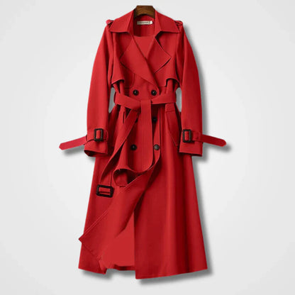 Lange Elegante Dames Trenchcoat Met Ceintuur