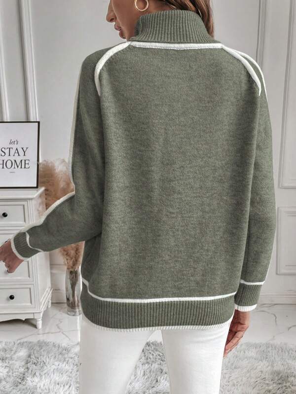 Groene Dames Coltrui met Lange Mouwen en Contrasterende Details