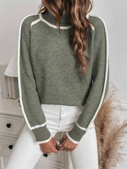 Groene Dames Coltrui met Lange Mouwen en Contrasterende Details