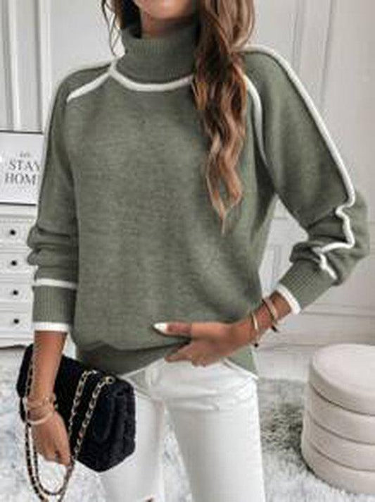 Groene Dames Coltrui met Lange Mouwen en Contrasterende Details