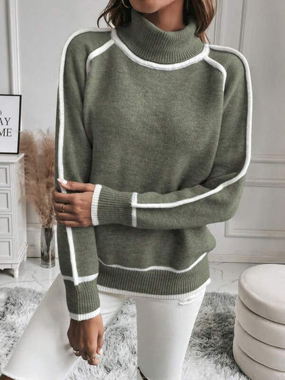Groene Dames Coltrui met Lange Mouwen en Contrasterende Details