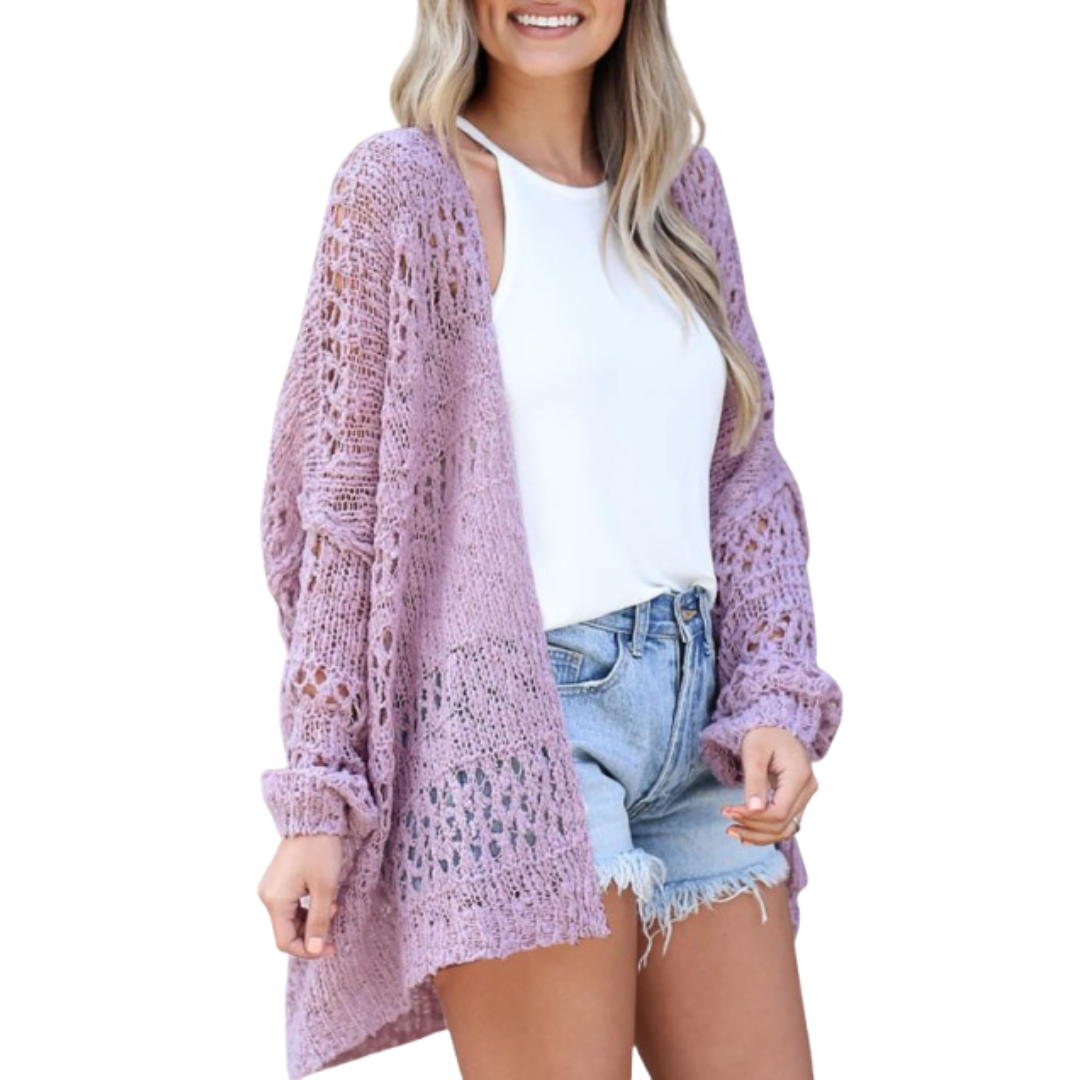 Luchtige comfortabele gebreide dames cardigan met boho details