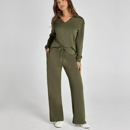 Stijlvolle Dames Loungewear Set met Wijde Pijpen