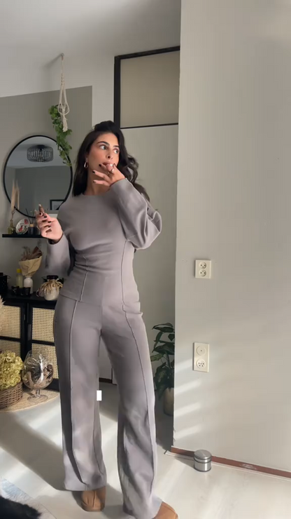 Stijlvolle Comfortabele Dames Trui Set met Wijde Broek