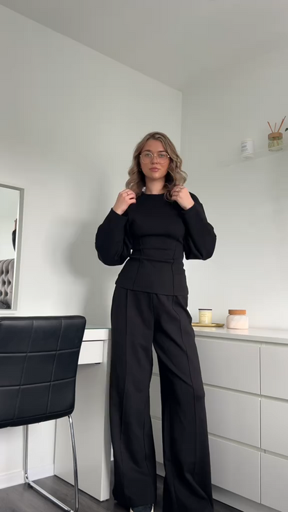 Stijlvolle Comfortabele Dames Trui Set met Wijde Broek