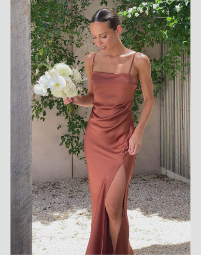 Elegante Dames Jurk met Spaghettibandjes en Zijsplit