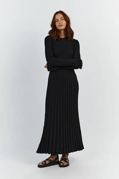 Camelia | Gebreide Maxi Jurk met Lange Mouwen