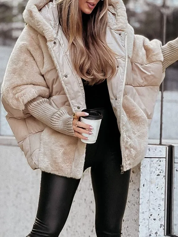 Oversized Gewatteerde Dames Puffer Jas met Imitatiebont en Capuchon