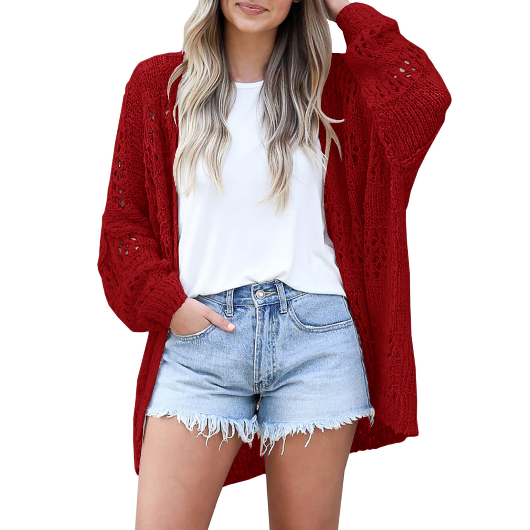 Luchtige comfortabele gebreide dames cardigan met boho details