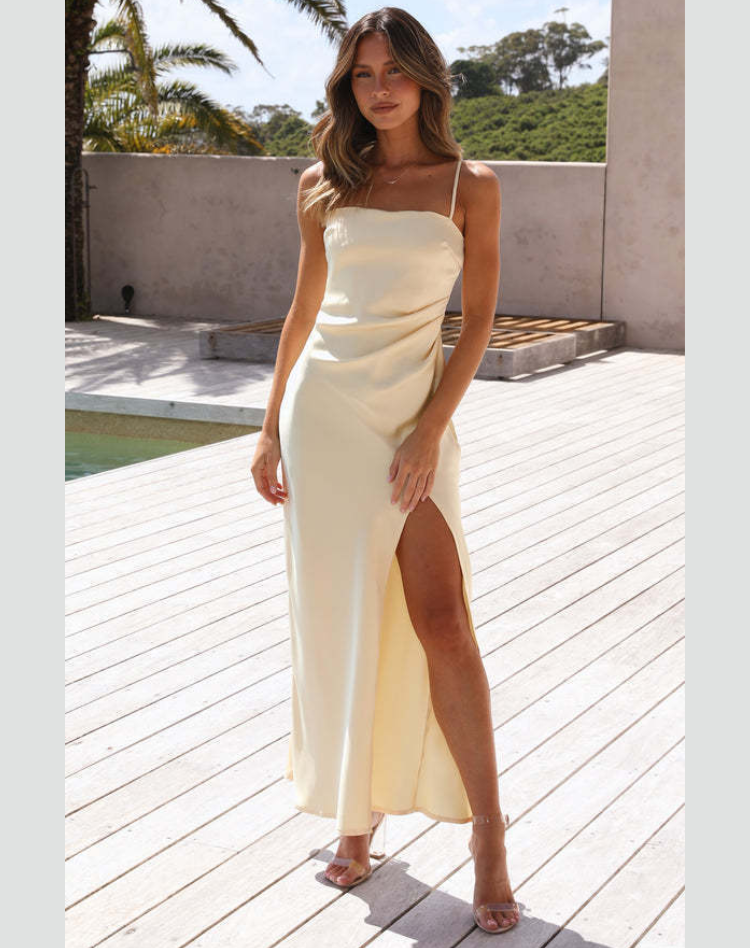 Elegante Dames Jurk met Spaghettibandjes en Zijsplit