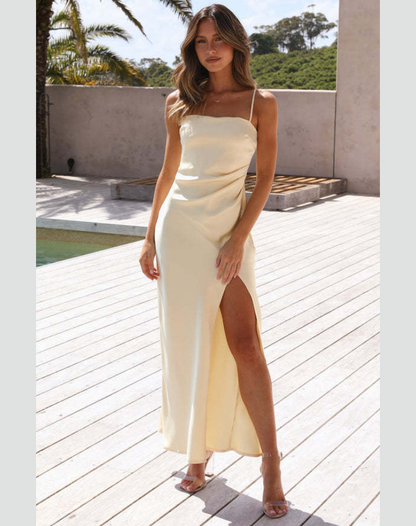 Elegante Dames Jurk met Spaghettibandjes en Zijsplit
