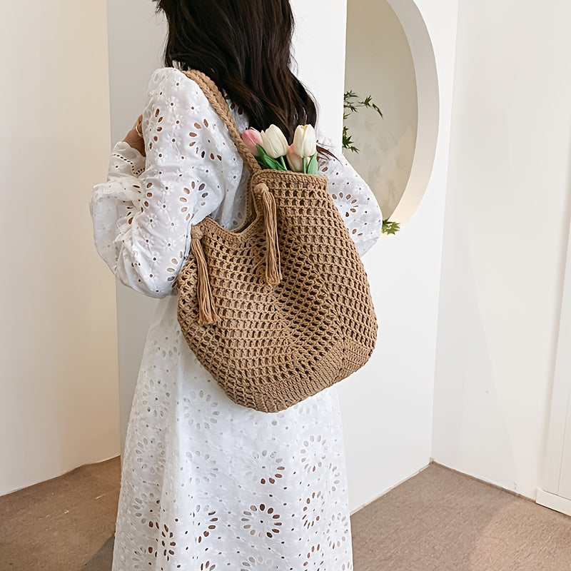 Sac d'épaule bohème d'été pour femmes avec poignées tressées